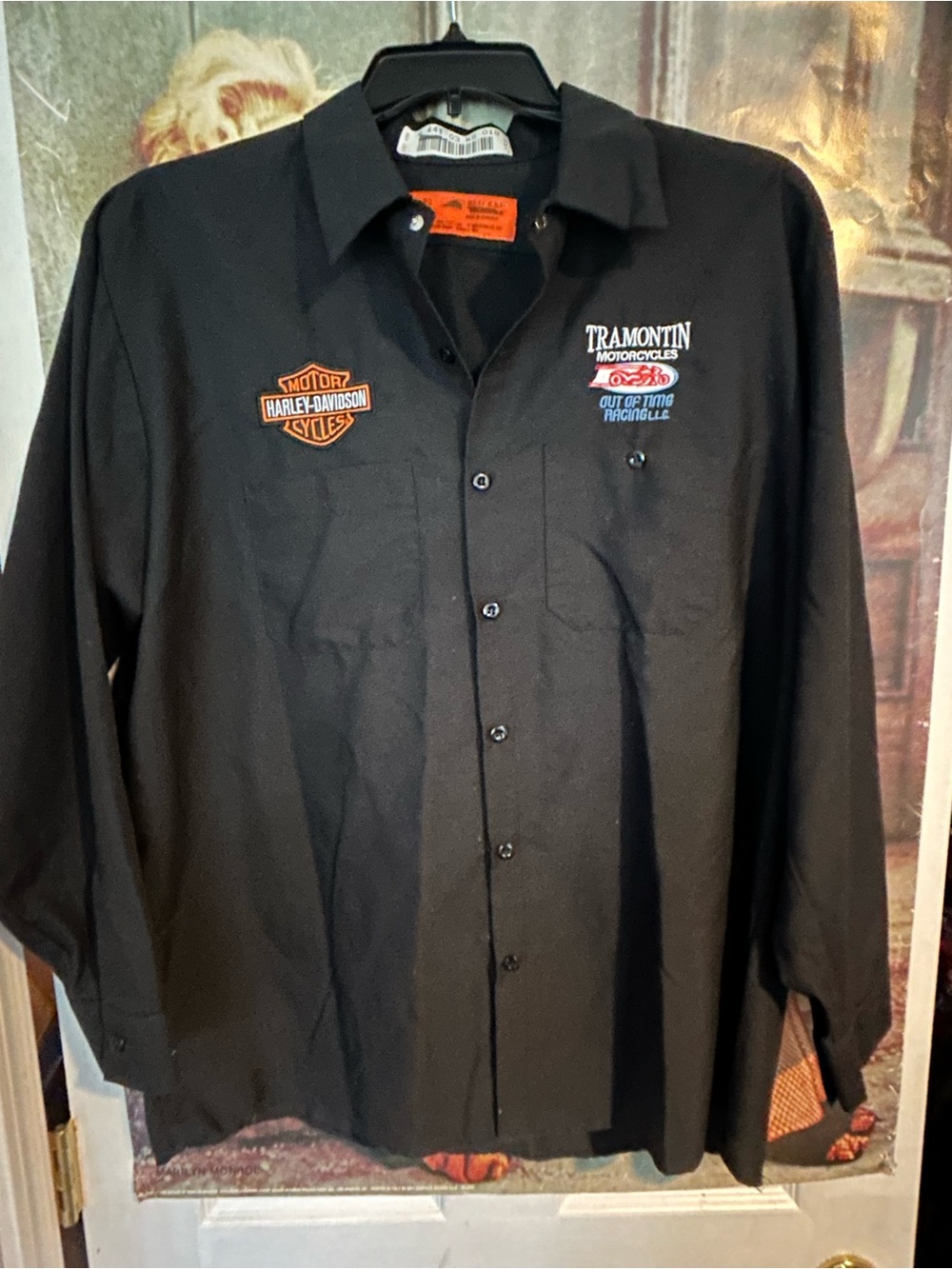 Vintage Harley-Davidson Black Mechanic Shop Shirt Tramontin Motorcycles NJ Sz XL